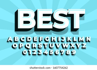 modern styled 3D trendy font and alphabet for poster, sticker
