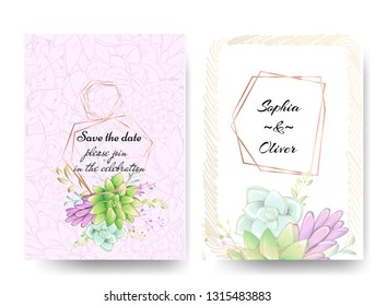 Modern styled invitation on wedding with gold frames on dark background