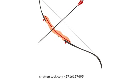 Modern styled recurve bow and arrow vector illustration with clean shapes and bold colors, isolated on white background for sports, logo, and graphic design use.