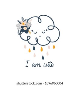 Modern stylich kids poster in scandinavian style. Cute scandi card with cloud, other elements and lettering text. Vector hand drawn doodles. Children, baby nursery desigsn and print.