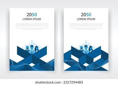 Modern and stylish a4 size portrait poster design template set with office people artwork, flyer or leaflet layout, banner, presentation, book or magazine cover, annual report