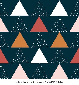 Modern stylish abstract geometric background with triangles. trendy. Repeating texture of triangles on the navy blue background. Vector seamless pattern.