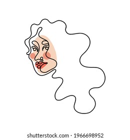 Modern stylish abstract linear portrait of a woman with long hair. Fashionable vector illustration.