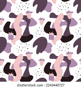 Modern stylish abstract pattern with strawberry. Seamless fashion ornament