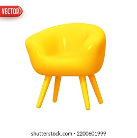 Modern stylish armchair yellow colors  Chair Realistic 3d design element In plastic cartoon style  Icon isolated white background  vector illustration
