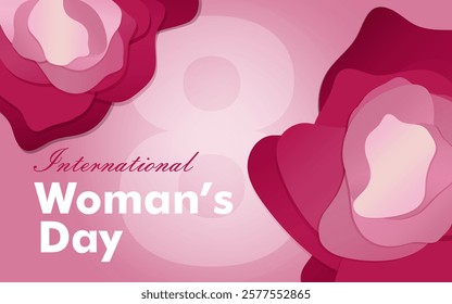 A modern and stylish banner for International Women's Day. The abstract floral design and soft color palette create a beautiful and inspiring visual. For social media, websites, printed materials