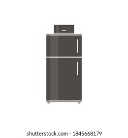 modern stylish black fridge for the left-handers and bread bin on a top of it, created in flat design