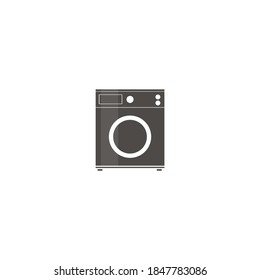 modern stylish black washing machine, created in flat design, minimalistic style, vector icon, design element