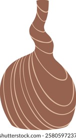 Modern and stylish brown vase with spiral neck and circular decorations on the body, creating a unique and elegant design element for interior decoration