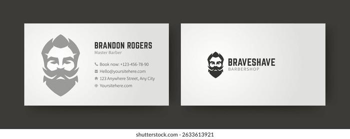 Modern and stylish business card design featuring a retro barber logo, clean typography, and professional layout. Perfect for barbershop services. Vector illustration
