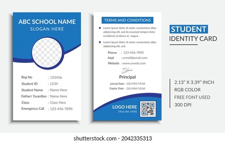 Diseño moderno, elegante, limpio, creativo y sencillo de la tarjeta de identidad de los estudiantes.Ilustración vectorial