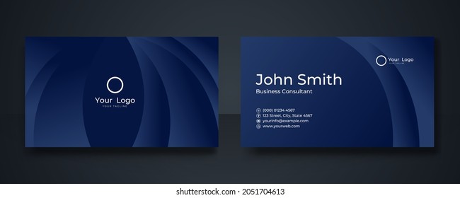 Modern stylish clean simple blue elegant business card design. Dark blue geometric background design