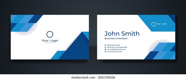 Modern stylish clean simple blue elegant business card design. Dark blue geometric background design