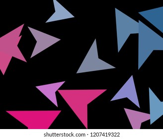 Modern stylish concept of colorful triangles on dark background. Abstract Paper planes, arrows, arrowheads. Vector illustration