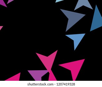 Modern stylish concept of colorful triangles on dark background. Abstract Paper planes, arrows, arrowheads. Vector illustration