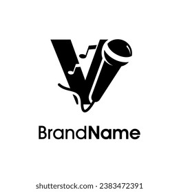 Modern, stylish and eye caching logo design initial V combine with microphone and music icon. The logo good for company related music and logo can work as well in small size.