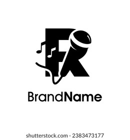 Modern, stylish and eye caching logo design initial R combine with microphone and music icon. The logo good for company related music and logo can work as well in small size.