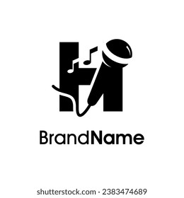 Modern, stylish and eye caching logo design initial H combine with microphone and music icon. The logo good for company related music and logo can work as well in small size.