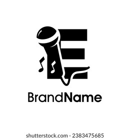 Modern, stylish and eye caching logo design initial E combine with microphone and music icon. The logo good for company related music and logo can work as well in small size.