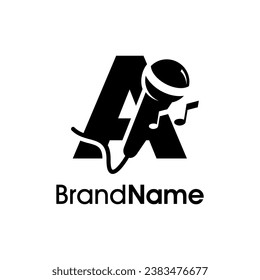 Modern, stylish and eye caching logo design initial A combine with microphone and music icon. The logo good for company related music and logo can work as well in small size.