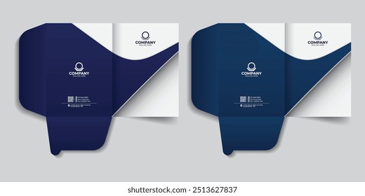 Modern and stylish file folder report cover stationery template, with creative colorful design, logo and contacts section

