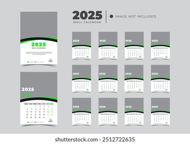  Modern stylish Flat 2025 wall calendar template month planner Design vector.