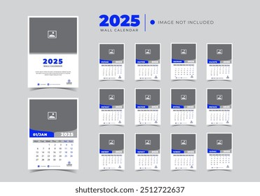  Modern stylish Flat 2025 wall calendar template month planner Design vector.