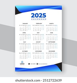  Modern stylish Flat 2025 wall calendar template month planner Design vector.