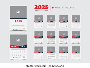  Modern stylish Flat 2025 wall calendar template month planner Design vector.