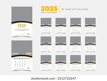  Modern stylish Flat 2025 wall calendar template month planner Design vector.