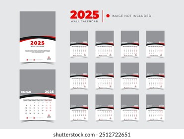  Modern stylish Flat 2025 wall calendar template month planner Design vector.