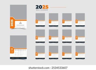  Modern stylish Flat 2025 wall calendar template month planner Design vector.