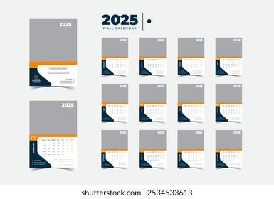  Modern stylish Flat 2025 wall calendar template month planner Design vector.