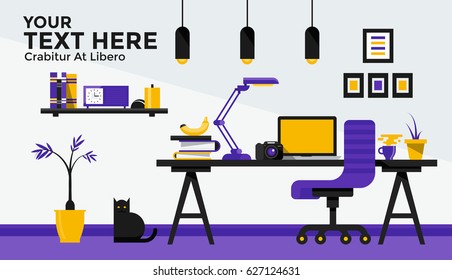 Modern stylish flat design banner of Creative Workspace for website and mobile website, easy to use and highly customizable. Modern vector illustration concept, isolated on white background.