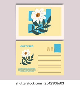 Modelo moderno e elegante de design de cartão postal de ilustração floral. Design personalizável para anotações de agradecimento, convites, saudações ou cartão postal. Design minimalista com detalhes florais.