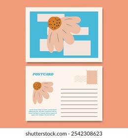 Modern and Stylish Floral Illustration Postcard Design Template. Customizable design for thank-you notes, invitations, greetings, or postcard. Minimalist design with floral details.