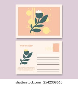 Modelo moderno e elegante de design de cartão postal de ilustração floral. Design personalizável para anotações de agradecimento, convites, saudações ou cartão postal. Design minimalista com detalhes florais.