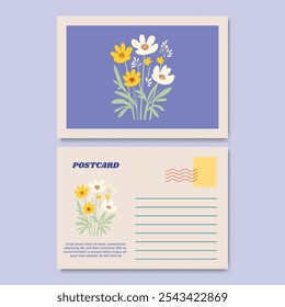 Modelo moderno e elegante de design de cartão postal de ilustração floral. Design personalizável para anotações de agradecimento, convites, saudações ou cartão postal. Design minimalista com detalhes florais.