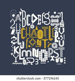 Modern and stylish font chaotic composition of the original letters and numbers