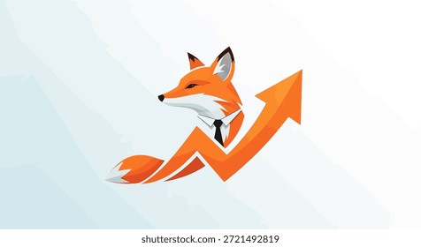 A modern and stylish fox logo design symbolizing business growth and success. The design features a fox wearing a tie, combined with an upward arrow, representing professional success and upward