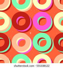 Modern stylish geometric background with structure of repeating bright colorful circles. Repeating texture for wallpaper, wrapping paper, textile. Vector seamless pattern.