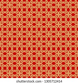 Modern Stylish Geometry Seamless Pattern Art Deco Background. Luxury Texture For Wallpaper, Invitation. Vector Illustration. Red gold color.