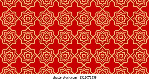 Modern Stylish Geometry Seamless Pattern Art Deco Background. Luxury Texture For Wallpaper, Invitation. Vector Illustration And Handmade Symbol. Red gold color.