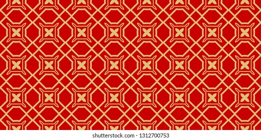 Modern Stylish Geometry Seamless Pattern Art Deco Background. Luxury Texture For Wallpaper, Invitation. Vector Illustration And Handmade Symbol. Red gold color.