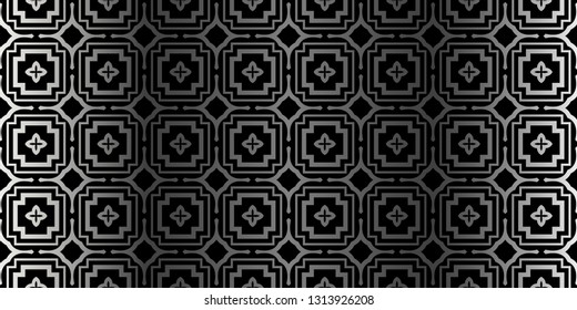 Modern Stylish Geometry Seamless Pattern Art Deco Background. Luxury Texture For Wallpaper, Invitation. Vector Illustration. Charcoal silver color.