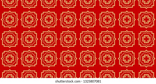 Modern Stylish Geometry Seamless Pattern Art Deco Background. Luxury Texture For Wallpaper, Invitation. Vector Illustration And Handmade Symbol. Red gold color.