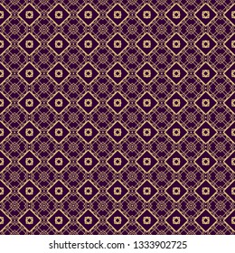 Modern Stylish Geometry Seamless Pattern Art Deco Background. Luxury Texture For Wallpaper, Invitation. Vector Illustration. Purple gold color.