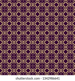 Modern Stylish Geometry Seamless Pattern Art Deco Background. Luxury Texture For Wallpaper, Invitation. Vector Illustration. Purple gold color.