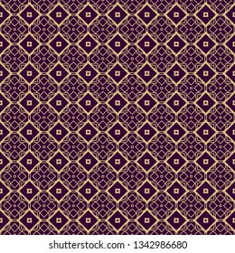 Modern Stylish Geometry Seamless Pattern Art Deco Background. Luxury Texture For Wallpaper, Invitation. Vector Illustration. Purple gold color.