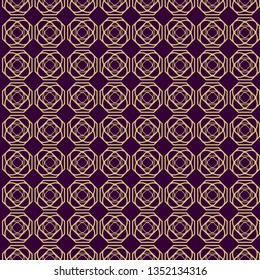Modern Stylish Geometry Seamless Pattern Art Deco Background. Luxury Texture For Wallpaper, Invitation. Vector Illustration. Purple gold color.